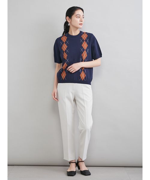 パンツ 後ろゴムテーパードパンツ レディースの画像