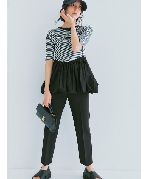 パンツ 後ろゴムテーパードパンツ レディースの画像