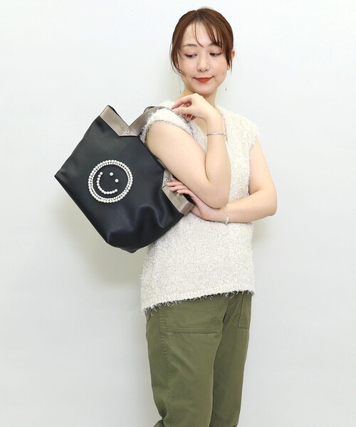 COOCO（クーコ） トートバッグ SMILEY テープハンドルxビーズ