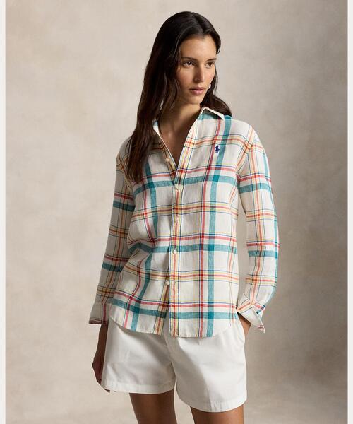 ローレン　ラルフローレン　チェック　麻　シャツ　米国購入　新品 POLO RALPH LAUREN（ポロ・ラルフローレン） ブラウス シャツ