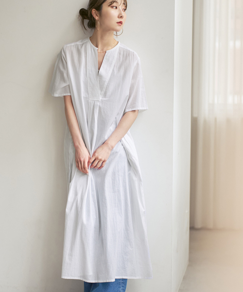 ワンピース 「洗える」normment/ノーメント STRIPE JQD SHORT SLEEVE