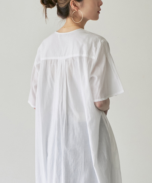 ワンピース 半袖 「洗える」normment/ノーメント STRIPE JQD SHORT