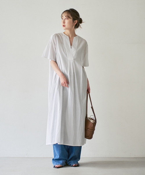 ワンピース 半袖 「洗える」normment/ノーメント STRIPE JQD SHORT