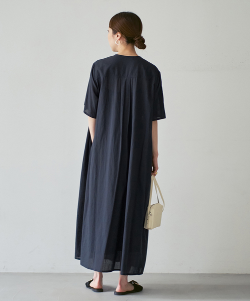 normment ノーメント コットン 半袖 ティアード ワンピース 黒 ワンピース 半袖 「洗える」normment/ノーメント STRIPE JQD SHORT