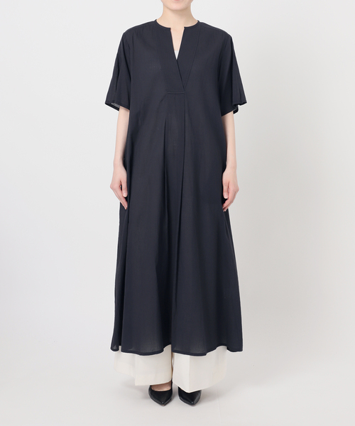 ワンピース 半袖 「洗える」normment/ノーメント STRIPE JQD SHORT
