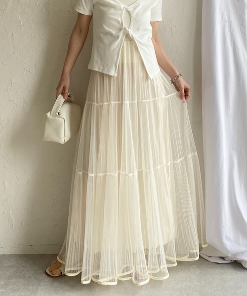 She's Closet ロング スカート ラメ チュール レイヤード プリーツ