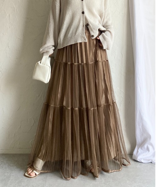 She's Closet ロング スカート ラメ チュール レイヤード プリーツ