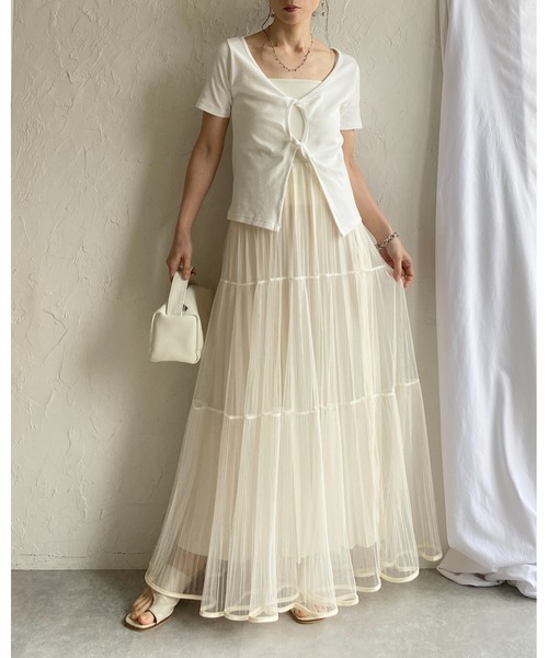 She's Closet ロング スカート ラメ チュール レイヤード プリーツ