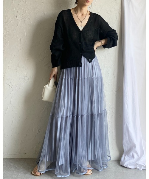 She's Closet ロング スカート ラメ チュール レイヤード プリーツ