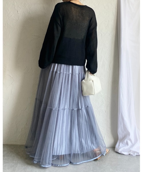 She's Closet ロング スカート ラメ チュール レイヤード プリーツ