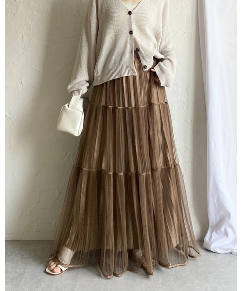 She's Closet ロング スカート ラメ チュール レイヤード プリーツ