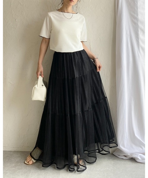 She's Closet ロング スカート ラメ チュール レイヤード プリーツ