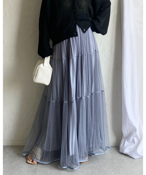 She's Closet ロング スカート ラメ チュール レイヤード プリーツ