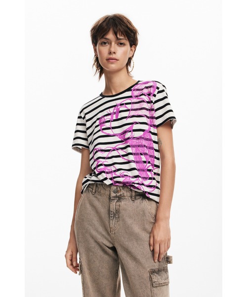 「Desigual」 半袖シャツ「Disneyコラボ」 S ブラック レディース_画像8
