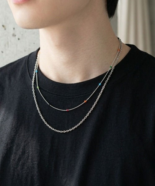 Blanc de Blue ネックレス シンプルチェーンマルチカラービーズ