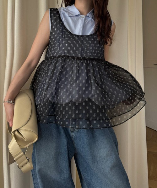 WILLFULLY（ウィルフリー） gather flare organdy peplum tops