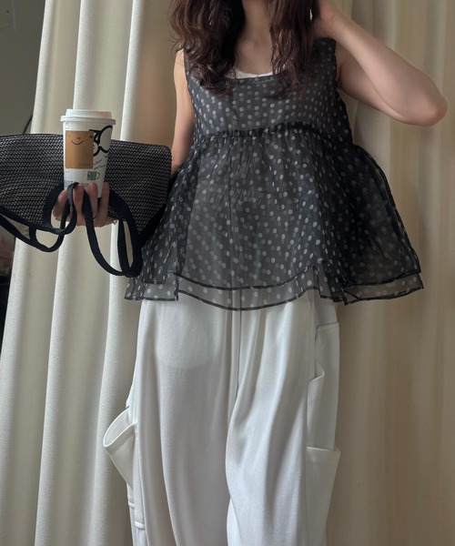 WILLFULLY（ウィルフリー） gather flare organdy peplum tops