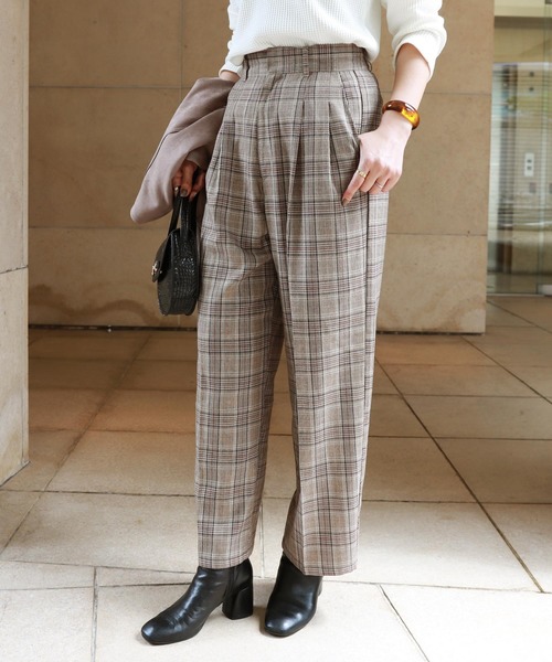 パンツ スラックス グレンチェックハイウエストタックワイドパンツ Zozotown Paypayモール店 通販 Paypayモール