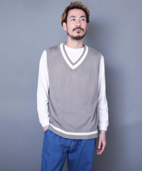 ニット チルデンベストアンサンブル ニット/ロンT セットアップ ゆるめのシルエット/ビッグシルエット3,142円