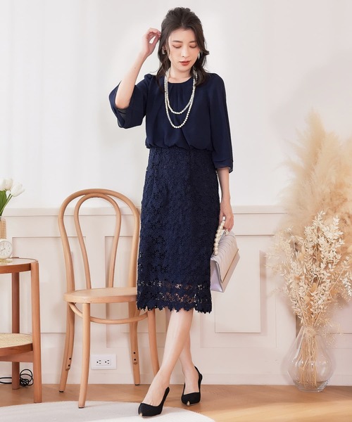 ドレス シフォン レース 白 タイト デザイン パーティー 結婚式 ガール GIRL 【2タイプから選べる】レース＆シフォンプリーツ
