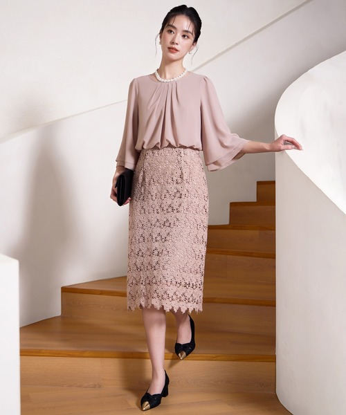 シフォンワンピ スプライシングドレス お呼ばれ パーティ 上品 DRESS+ ドレス ワンピース パーティー オフィス 結婚式 シフォン