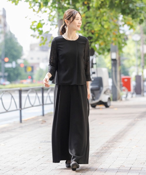 CARETTE セットアップ ジャケット×袖レースブラウス×ワイド