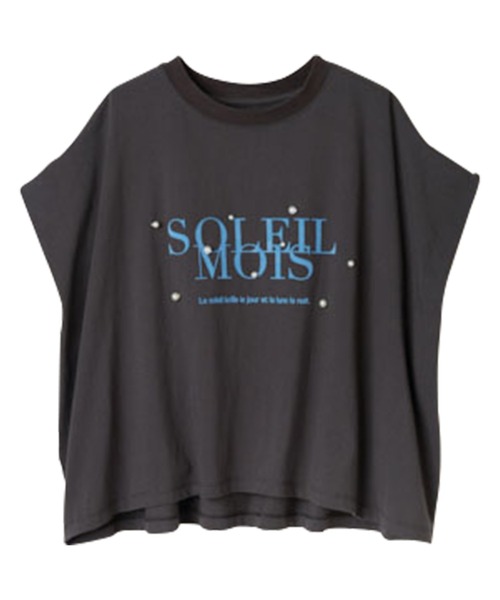 tシャツ パール調ビジュー付フロッキープリントＴシャツ レディース RANAN tシャツ パール調ビジュー付フロッキープリントTシャツ