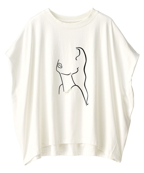 tシャツ パール調ビジュー付フロッキープリントＴシャツ レディース RANAN tシャツ パール調ビジュー付フロッキープリントTシャツ