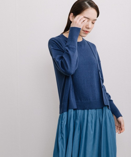 新品未使用タグ付き【Liyoca】コットンカシミヤレイヤードワンピース　ブルー☆ Liyoca ワンピース 「Liyoca」コットンカシミヤレイヤード