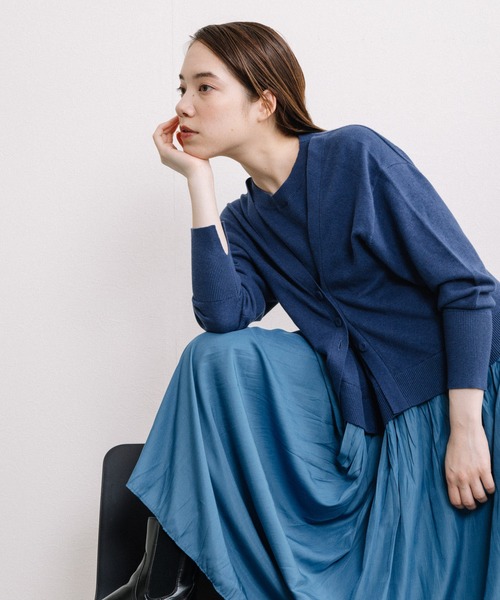 新品未使用タグ付き【Liyoca】コットンカシミヤレイヤードワンピース　ブルー☆ Liyoca ワンピース 「Liyoca」コットンカシミヤレイヤード