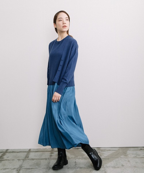 新品未使用タグ付き【Liyoca】コットンカシミヤレイヤードワンピース　ブルー☆ Liyoca ワンピース 「Liyoca」コットンカシミヤレイヤード
