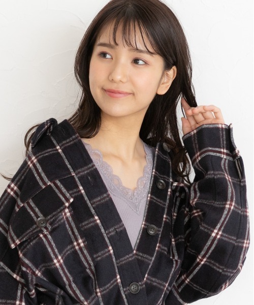 ad thie（アドティエ） tシャツ Vネック レース テレコ ロングTシャツ