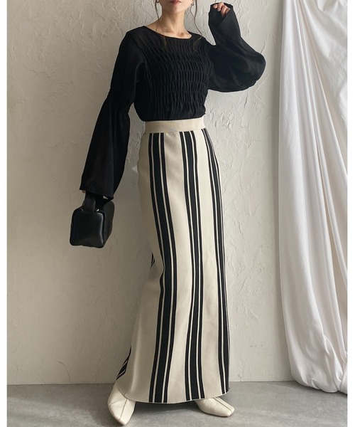 She's Closet スカート 前後2WAYストライプスリット入りハイ