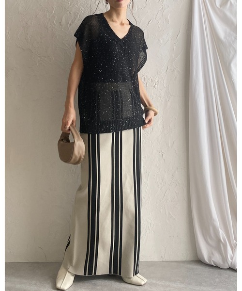 She's Closet スカート 前後2WAYストライプスリット入りハイ