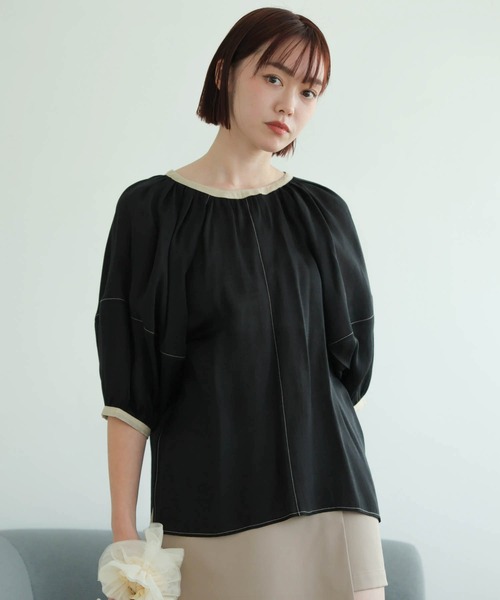 LADYMADE ブラウス シャツ バイカラーボリュームシアーブラウス