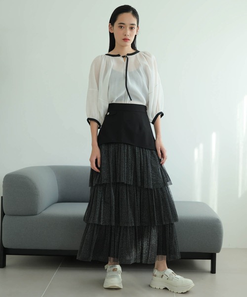 ブラウス シャツ バイカラーボリュームシアーブラウス レディース LADYMADE ブラウス シャツ バイカラーボリュームシアーブラウス