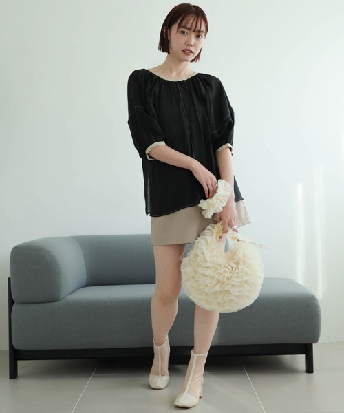 ブラウス シャツ バイカラーボリュームシアーブラウス レディース LADYMADE ブラウス シャツ バイカラーボリュームシアーブラウス