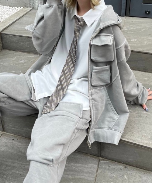 XU パーカー 「Never mind the XU」pocket cargo zip hoodie