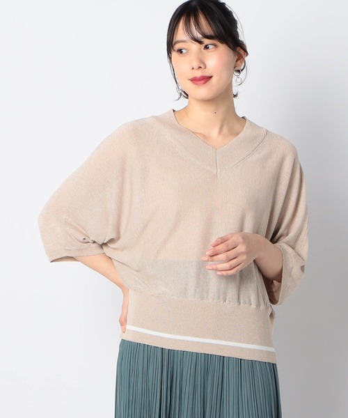 Grand PARK ニット セーター ライン入りVネックサマーニット