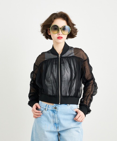 ブルゾン アウター ANNA SUI NYC チュールギャザーショートブルゾン