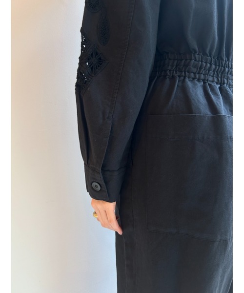 sara mallika サロペット オーバーオール C.LINEN TAPE EMB C/W