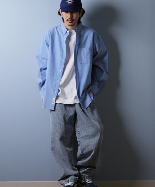 美品☆ 45R 紋柄&ランダムボーダー ムラ染め 長袖シャツ サイズ4 日本製 ムラ染め抜染調長袖レギュラーカラーシャツ「風神雷神」 衣櫻 SA-1749