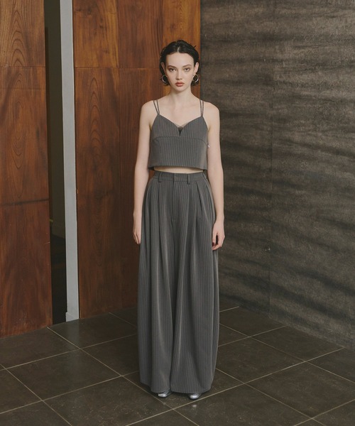 ANDRESD パンツドレス ピンストライプビスチェワイドパンツドレス