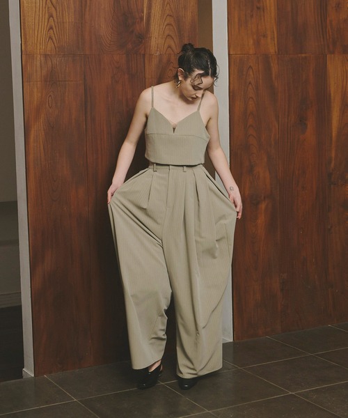 ANDRESD パンツドレス ピンストライプビスチェワイドパンツドレス