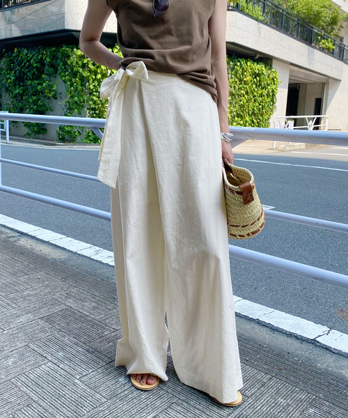【新品未使用】SLOBE IENA 　ribbon パンツ　リボンパンツ SLOBE IENA パンツ リネン混リボンパンツ レディース : ZOZOTOWN