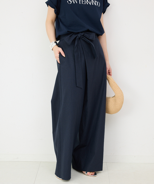 SLOBE IENA パンツ リネン混リボンパンツ レディース : ZOZOTOWN