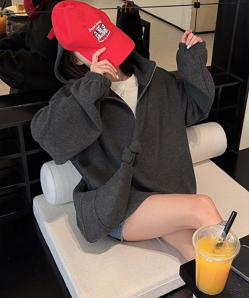 aimoha（アイモハ） パーカー バッグ付きハーフジップパーカー