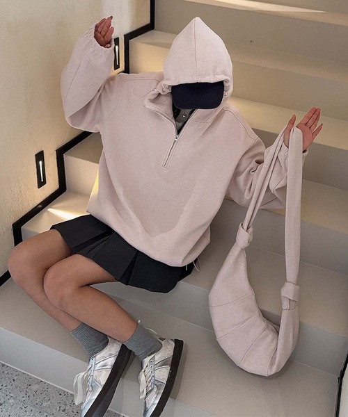 aimoha（アイモハ） パーカー バッグ付きハーフジップパーカー