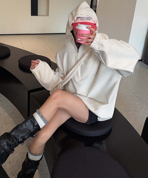 aimoha（アイモハ） パーカー バッグ付きハーフジップパーカー