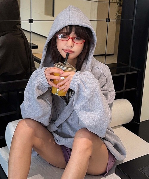 aimoha（アイモハ） パーカー バッグ付きハーフジップパーカー